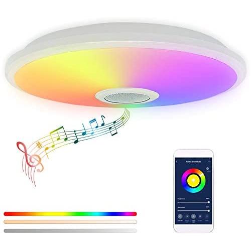 Combuh 36W LED Music Ceiling Light with Bluetooth Speaker Smart APP and Remote Control, RGB Color Changing, Dimmable Modern Flush Mount Ceiling lamp for Living Room, Bedroom, Dining Room