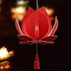 Romantic Lotus Pendant Hanging Lights Head Single Pendant Lamp Elegant Dining Room Chandelier with Fabric Shade, Bedroom Lamp, Ø50cm E27 Warm Light (Color : Red)