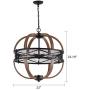 Sunlighting Farmhouse Chandelier, Vintage Pendant Hanging Light for Bedroom, Kitchen, Foyer, Dining & Living Room and Entryway, Black Painted Finish & Faux-Wood