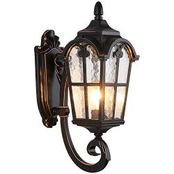 LONEDRUID Outdoor Wall Light Fixtures Black Roman 17.71''H Exterior Wall Lantern Waterproof Sconce Porch Lights Wall Mount with Water Glass Shade for House, UL Listed