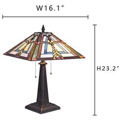 Artzone 2-Light Tiffany Table Lamp 15.9 inch Wide Stained Glass Table Light Desk Lamp Mission Style Welding Table Lamps for Living Room Bedroom