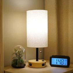 Table Lamp, Bedside Lamp with USB Port and Outlet, Nightstand Lamps for Bedrooms, Table Lamps for Bedroom with Digital Alarm Clock (Bulb Included)