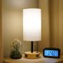 Table Lamp, Bedside Lamp with USB Port and Outlet, Nightstand Lamps for Bedrooms, Table Lamps for Bedroom with Digital Alarm Clock (Bulb Included)