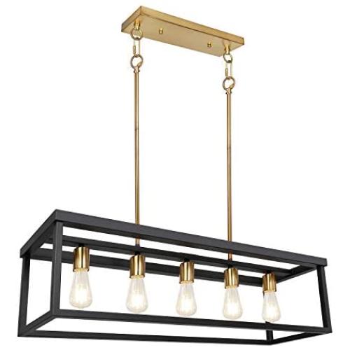5-Light Kitchen Island Pendant Lighting, LED Bulbs Included, Industrial Dining Room Light Fixtures, 35 inch Linear Chandelier with Brass & Black Painting, ETL Listed 5-Light Kitchen Island Pendant Lighting, LED Bulbs Included, Industrial Dining Room Light Fixtures, 35 inch Linear Chandelier with Brass & Black Painting, ETL Listed