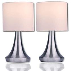 Touch Lamp Set by Light Accents - Touch On Lamp Stands 13'' Tall Accent Light, Touch lamp Set with Fabric Shades and 3-Stage Touch Dimmer Brushed Nickel Finish (2-Pack)