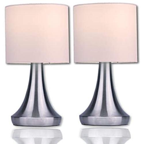 Touch Lamp Set by Light Accents - Touch On Lamp Stands 13'' Tall Accent Light, Touch lamp Set with Fabric Shades and 3-Stage Touch Dimmer Brushed Nickel Finish (2-Pack)