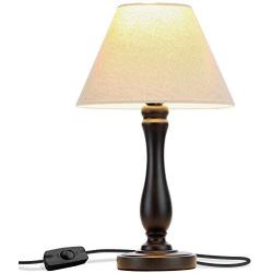 Brightech Noah LED Side Bedside Table & Desk Lamp: Traditional Elegant Black Wood Base, Neutral Shade & Soft, Ambient Light for Bedroom Nightstand, Living Room, Office; Incl. LED Bulb, Cord