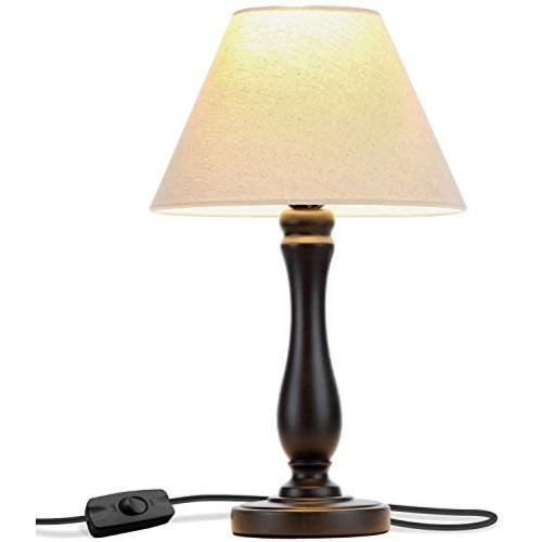 Brightech Noah LED Side Bedside Table & Desk Lamp: Traditional Elegant Black Wood Base, Neutral Shade & Soft, Ambient Light for Bedroom Nightstand, Living Room, Office; Incl. LED Bulb, Cord
