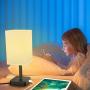 COZOO Bluetooth RGB & USB Bedside Table Lamp with 3 USB Charging Ports and 2 Outlets Power Strip, LED Light Bulb Dimmable, Music Sync RGB Color Changing Light for Party Home/Bedroom/Living Room
