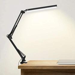 LED Desk Lamp with Clamp，Adjustable Swing Arm Desk Lamp（10W Eye-Care Dimmable Office Light，3 Color Modes，10 Brightness Levels），Modern Architect Table Lamp for Study/Reading/Office/Work（Black）