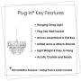 Plug-in 1 Light Crystal White Hanging Swag Dome Chandelier H10”xW11.5”, White Metal Frame with Five Tiers of Acrylic Crystals That Sparkle Just Like Glass