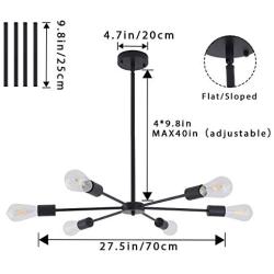 LUVISI 6 Lights Black Chandlers,Sputnik Chandeliers Vintage Mid-Century Ceiling Light Fixture,Industrial Hanging Lamps for Dining Room Bedroom Kitchen Living Room Foyer Hallway