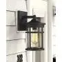 Emliviar Outdoor Wall Light Fixture, Exterior Wall Sconce Lantern, Black Finish with Seeded Glass, 2085B3 BK