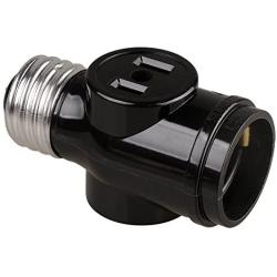 Onite E26 to 2 Outlet Light Socket Splitter Adapter Black, 2-Pack