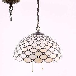 Tiffany Hanging Lamp W16H40 Inch Pendant Light Amber Stained Glass Crystal Pear Bead Shade Chandelier Ceiling Fixture S005 WERFACTORY Deco Dining LivingRoom Bedroom Study Office Cafe Bar Hallway Loft