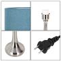 Bedside Table Lamps, Modern Brushed Nickel Nightstand Lamps Desk Lamps with Blue Fabric Shades for Living Room Family Bedroom Bedside Office(Set of 2)