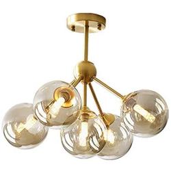 Modo Lighting Sputnik Chandelier 5 Light Glass Globe Chandeliers Brass Flush Mount Ceiling Pendant Light Modern Hanging Light for Bedroom Bathroom Living Room (5 Lights)