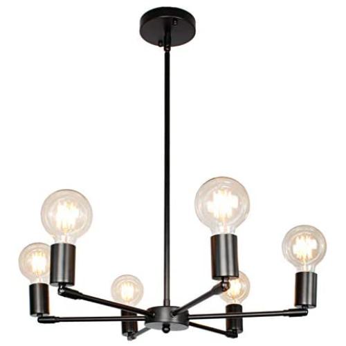 BAODEN 6 Lights Fixture Modern Matte Black Sputnik Chandelier Mid Century Pendant Light Industrial Semi Flush Mount Hanging Lamps for Dining Bedroom Kitchen Lighting