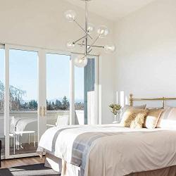 Dellemade Sputnik Chandelier 6-Light Ceiling Light Globe Pendant Lamp for Bedroom, Living Room, Dining Room, Chrome Silver