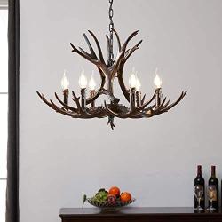 HUITICO Black Antler Chandelier, 6 Light Resin Faux Atler Chandeliers Vintage Style American Countryside Deer Horn Pendant Light Fixtures for Kitchen Island Restaurant Dining Room Cabin