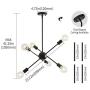 Modern Sputnik Chandelier Lighting Fixture 6 Lights Brushed Brass Chandeliers Mid Century Pendant Light Gold Ceiling Light Fixture for Hallway Bar Kitchen Dining Room (Black)