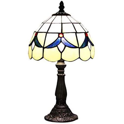 Desk Lamp, XINDA Table Light Tiffany Style Stained Glass Loft Night Light Blue Blossom Pattern Shape 1-Light Decorative Fixture