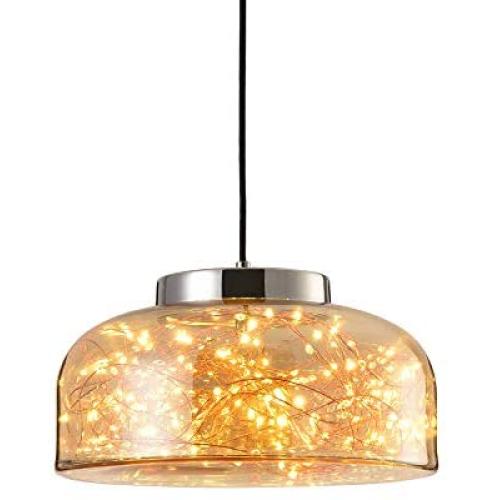 Gaze Industrial Pendant Light Amber Plated Glass Island Pendant Light Bell Shade Bulb Pendant Light for Kitchen Living & Dining Room (1 Pack)