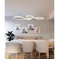 Modern Chandelier Lighting LED Dining Room Dimmable Pendant Light, Length 100cm and Chain 120cm Height Adjustable Hanging Lamp, Creative Design Chandelier Lighting for Kitchen Island (White)