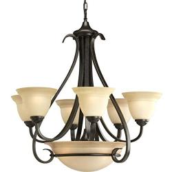 Progress Lighting P4417-77 6-Light Two-Tier Torino Chandelier, Forged Bronze