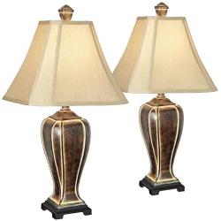 Traditional Table Lamps Set of 2 Desert Crackle Gold Jar Taupe Faux Silk Bell Shade for Living Room Family Bedroom - Regency Hill