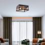 Eyassi Black Flush Mount Ceiling Light with Wood, 2-Lights Farmhouse Close to Ceiling Lighting Fixtures Wood Industrial Lamps for Living Room Kitchen Island Bedroom Hallway Entryway Closet Office