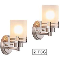 Doraimi 1 Light Frosted Glass Shade Wall Sconce Lighting with Brushed Nickel Finish(Set of 2),Modern Wall Light Fixture with Hollow Lamp Cup for Bath Room, Bed Room,LED Bulb(not Include)