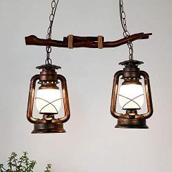 Jyeidn American Antique Country Kerosene Droplight LED Vintage Pendant Light Fixtures Dining Room Hanging Lamp Indoor Lighting E27 2-light Restaurant Decoration Chandelier