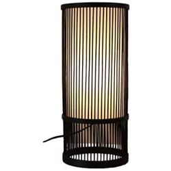 Jay Handmade Woven Bamboo Table lamp 7.3inch Bamboo Wicker Rattan lampshade Desk Light Japanese Rustic Bedroom Living Room Bedside Reading Lights Desktop Lamps,Black,E27 Bulb