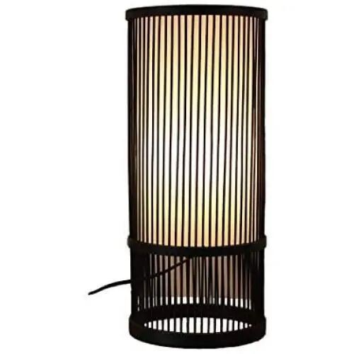 Jay Handmade Woven Bamboo Table lamp 7.3inch Bamboo Wicker Rattan lampshade Desk Light Japanese Rustic Bedroom Living Room Bedside Reading Lights Desktop Lamps,Black,E27 Bulb