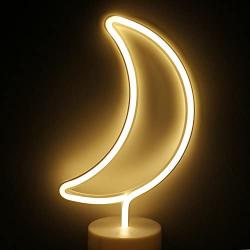 XIYUNTE Moon Neon Light Led Moon Light with Detachable Holder Base, Battery Operation Neon Moon Sign Desk Light White Neon Signs Room Decor for Kids Room, Bar, Party, Wedding, Christmas