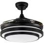 Southerns Lighting 42 Inch Invisible Ceiling Fan with Light and Remote 4 Reversible Brown Acrylic Blades Retractable Ceiling Fan with 3 Changing Light and 6 Speed Black Fan Lamp for Indoor Dining Room Living Room Bedroom Ceiling Fans with Chandelier Light