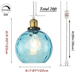 SKIVTGLAMP Hanging Swag Lamp no Wiring Needed Portable Pendant Light with 20ft Plug-in UL Dimmable Clear Cord Sky Blue Glass Lamp Nordic Minimalist for Dining Room Bulbs Not Included,Customizable