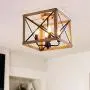 VILUXY Retro Industrial Rectangle Metal Flush Mount Ceiling Light Fixture with Painted Wood Look Finish Shade for Hallway, Entryway, Passway, Dining Room, Bedroom, Balcony Living Room 4-Light