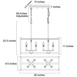 KSANA Farmhouse Chandelier for Dining Rooms, 8-Light Kitchen Island Lighting, Faux-Wood Rectangular Chandelier 26 in Length, Brown