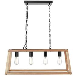 Light Society LS-C262-NT Bristol Natural Wood Pendant Lamp Chandelier with Metal Chain, Modern Industrial Style