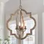 LOG BARN Large Farmhouse Chandelier Handmade Wood 4 Lights Fixtures Hanging for Dining, Bedrooms, Living Rooms and Hallway