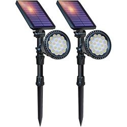 DBF Solar Lights Outdoor, Upgraded 18 LED Waterproof Solar Spotlights Solar Landscape Lights Adjustable Auto On/Off Wall Security Lighting for Garden Yard Pathway Driveway Pool, Pack of 2 (Cool White)