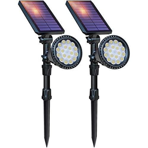 DBF Solar Lights Outdoor, Upgraded 18 LED Waterproof Solar Spotlights Solar Landscape Lights Adjustable Auto On/Off Wall Security Lighting for Garden Yard Pathway Driveway Pool, Pack of 2 (Cool White)