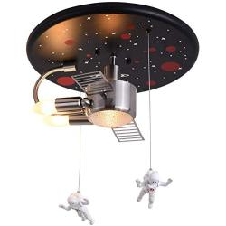 LITFAD Space Ship Kids Bedroom Ceiling Light with Astronaut Metal Creative Modern Semi Flush Ceiling Light 3 Lights LED Ceiling Lamp Pendant Lighting in Black for Childrens Room Boys Room