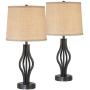 Heather Modern Contemporary Table Lamps Set of 2 with Hotel Style USB Charging Port Iron Bronze Drum Shade for Living Room Bedroom House Bedside Nightstand Home Office Family - 360 Lighting