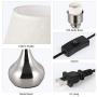 HAITRAL Small Bedside Table Lamps Set of 2 - Unique Elegant Bedside Desk Lamps with Silver Brushed Nickel Base，Modern Lamps for Living Room (Non-Touch Switch)