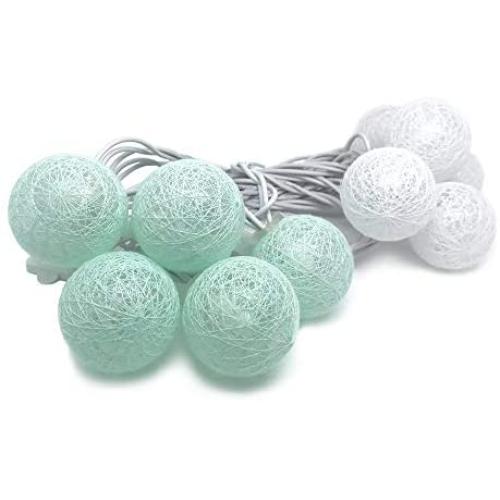 ACRAFT Aqua Cyan Light Blue Connectable Cotton Balls String Lights Plug in for Bedroom with End-to-end Connector Nursery Decorative Night Lighting for Baby Children Teen Girl Boy