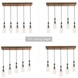 LNC A02982 Wood Kitchen Island Lighting Farmhouse Linear Chandeliers with Glass Bottle Shade