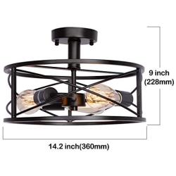 FIMITECH Semi-Flush Mount Ceiling Light, 3-Light Vintage Close to Ceiling Lamp, Ceiling Lights Pendant Lighting Fixtures for Kitchen, Foyer, Dining Room, Living Room, Farmhouse (Black)